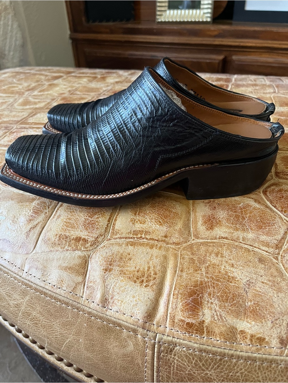 Lucchese Genuine Lizard Skin Black Western Mules Size 6B